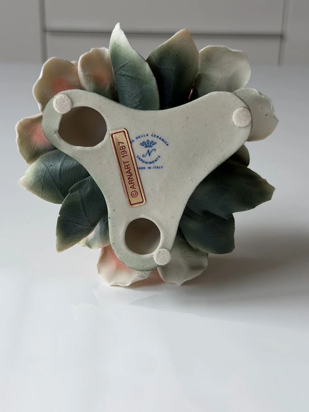 Vintage Capodimonte 1987 for Arnart Fine Ceramic Rose Taper Candle Holder -Italy